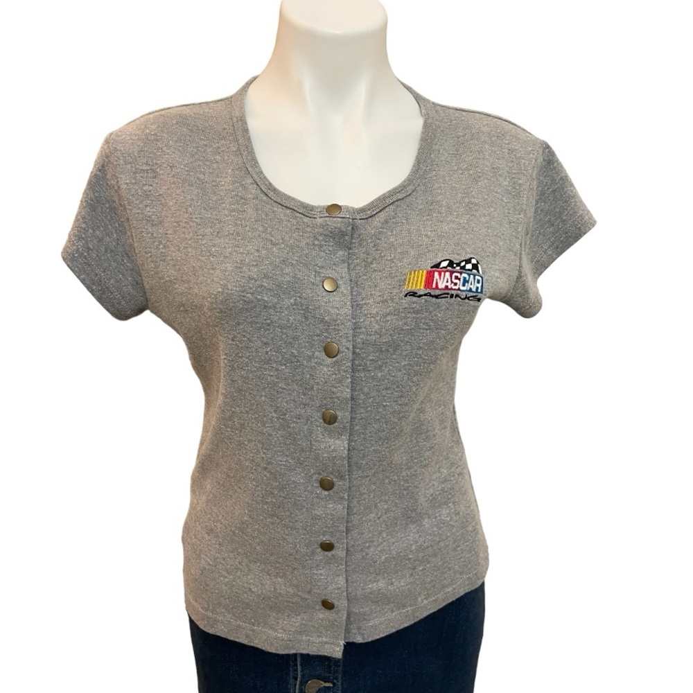 VINTAGE Y2K Nascar Snap-front Button Top Large gray.